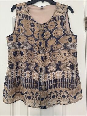 Christopher & Banks Beige and Navy Sleeveless Patterned Camisole